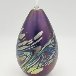 Vintage Brian Maytum Studio 1994 Iridescent Purple Glass Pulled Feather Oil Lamp